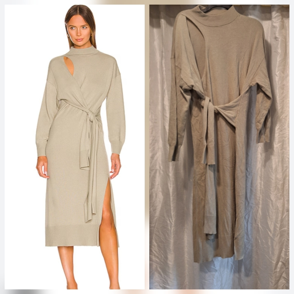 Cutout Tie-Waist Midi Dress in Taupe